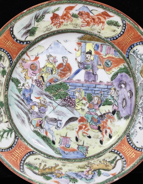 古玩陶瓷刀馬人廣五彩盤真品鑒賞圖