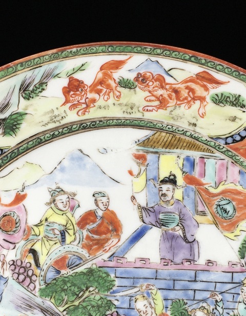 古玩陶瓷刀馬人廣五彩盤真品鑒賞圖