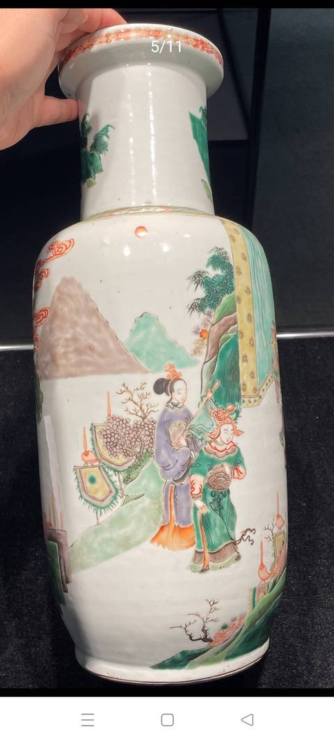 古玩陶瓷五彩刀馬人物棒槌瓶真品鑒賞圖