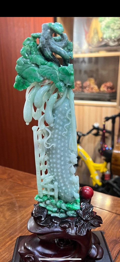 古玩玉器天然翡翠雕“花鳥”擺件真品鑒賞圖