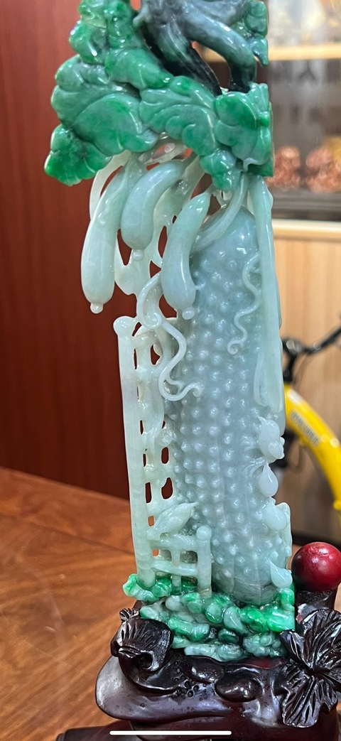 古玩玉器天然翡翠雕“花鳥”擺件真品鑒賞圖