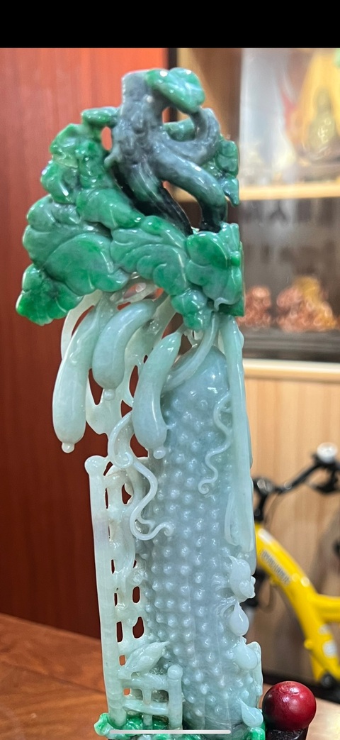 古玩玉器天然翡翠雕“花鳥”擺件真品鑒賞圖