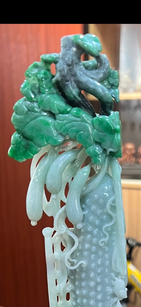古玩玉器天然翡翠雕“花鳥”擺件真品鑒賞圖