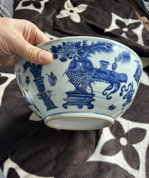 古玩陶瓷青花博古八寶紋碗真品鑒賞圖