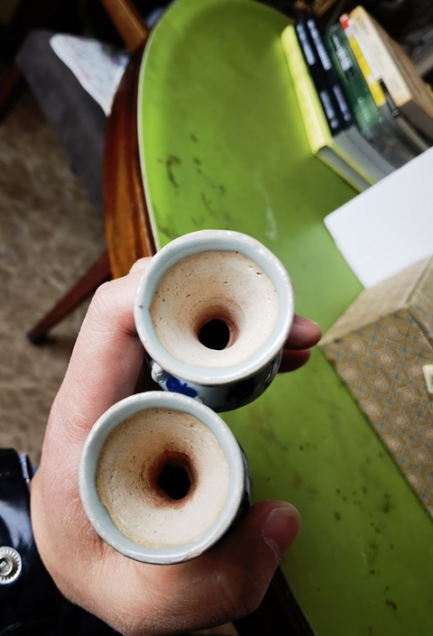 古玩陶瓷青花花卉紋三貢真品鑒賞圖