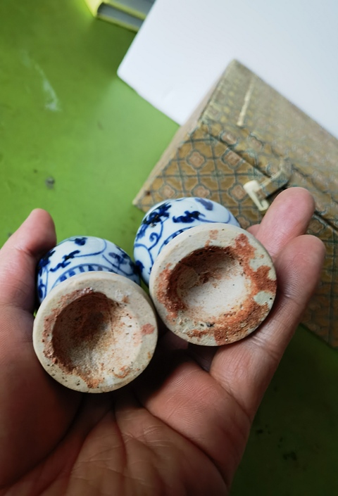 古玩陶瓷青花花卉紋三貢真品鑒賞圖