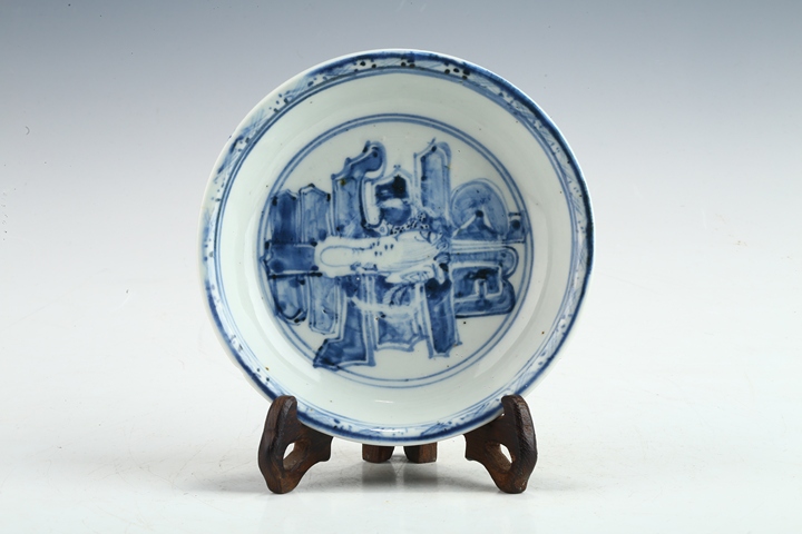 古玩陶瓷明中·青花纏枝壽字紋盤 真品鑒賞圖