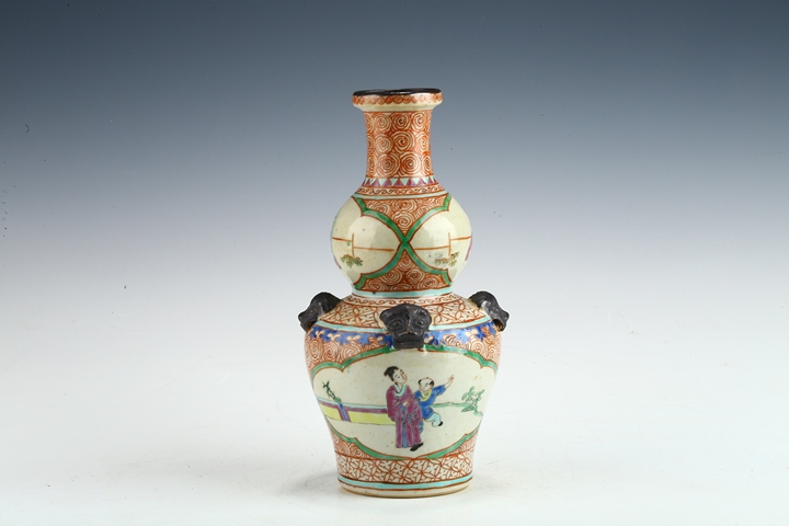 古玩陶瓷清晚·五彩開窗人物故事紋葫蘆瓶真品鑒賞圖