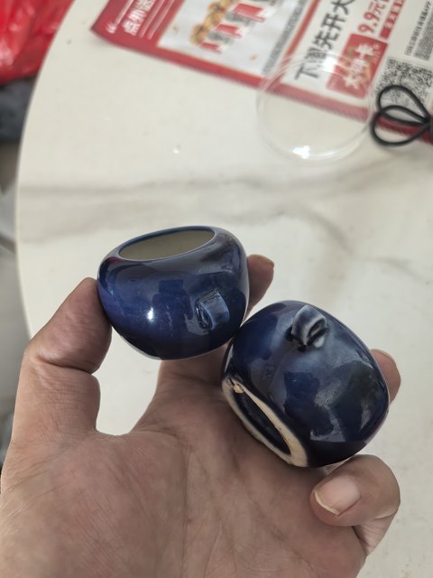 古玩陶瓷藍釉鳥食罐真品鑒賞圖