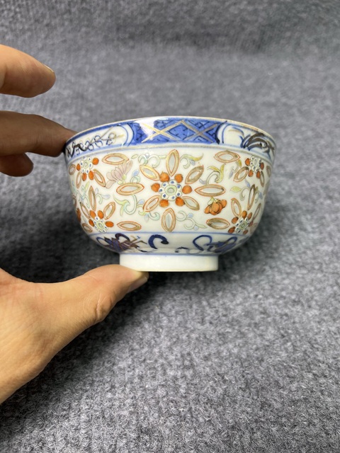 古玩陶瓷青花加彩花卉龍紋玲瓏碗真品鑒賞圖
