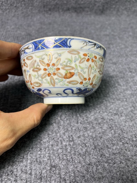 古玩陶瓷青花加彩花卉龍紋玲瓏碗真品鑒賞圖