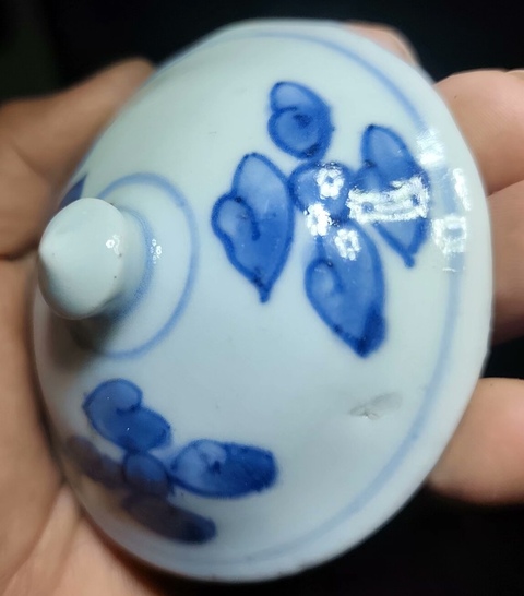 古玩陶瓷青花云紋罐蓋真品鑒賞圖