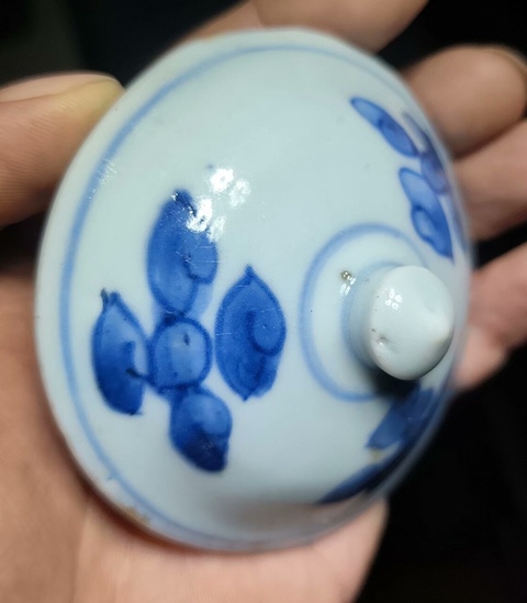 古玩陶瓷青花云紋罐蓋真品鑒賞圖