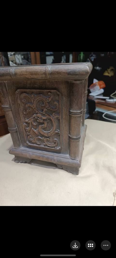 古玩雜項竹節紋四開窗龍紋筆筒真品鑒賞圖