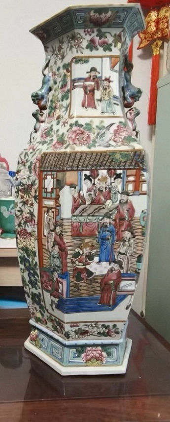 古玩陶瓷六方人物瓶真品鑒賞圖