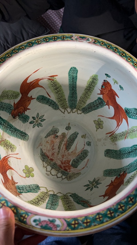 古玩陶瓷粉彩人物故事紋魚缸真品鑒賞圖