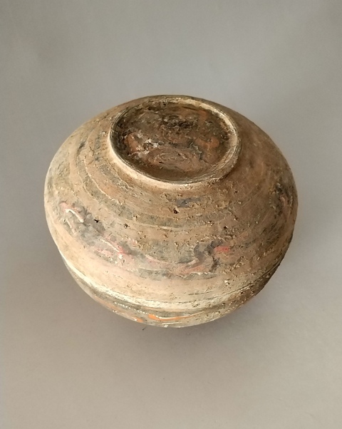 古玩陶瓷（漢代）灰陶朱砂彩繪陶盒拍賣，當前價格568元