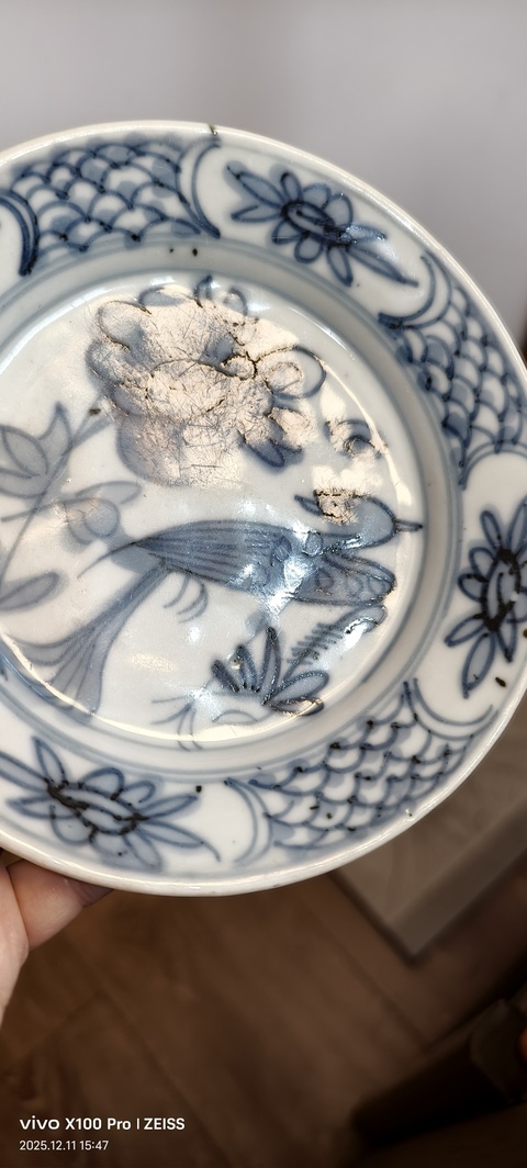 古玩陶瓷德化青花一鷺連科紋盤真品鑒賞圖