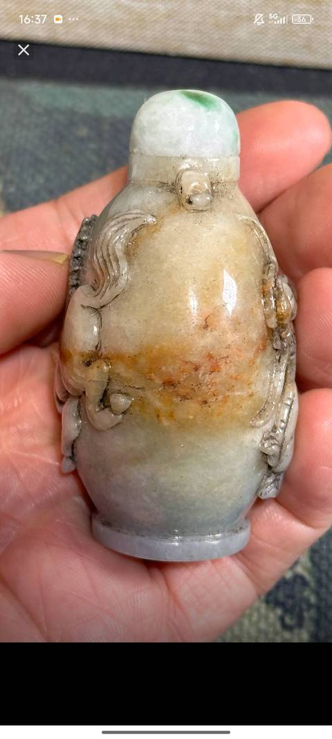 古玩玉器翡翠雕“奔馬鼻煙壺”真品鑒賞圖