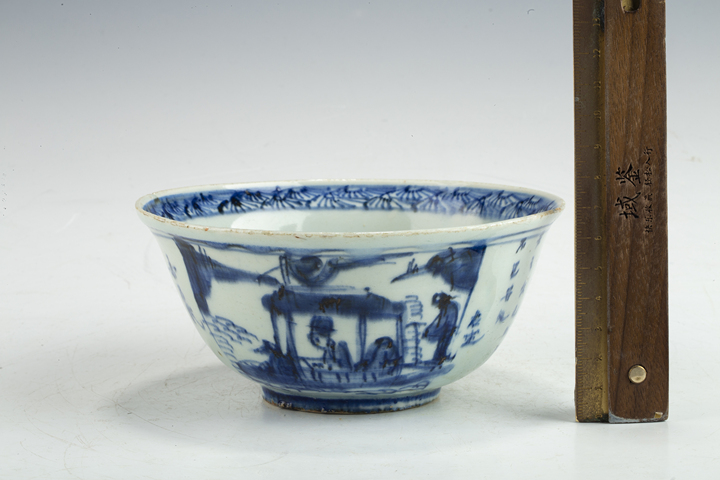 古玩陶瓷清早·青花夜游赤壁詩文碗真品鑒賞圖