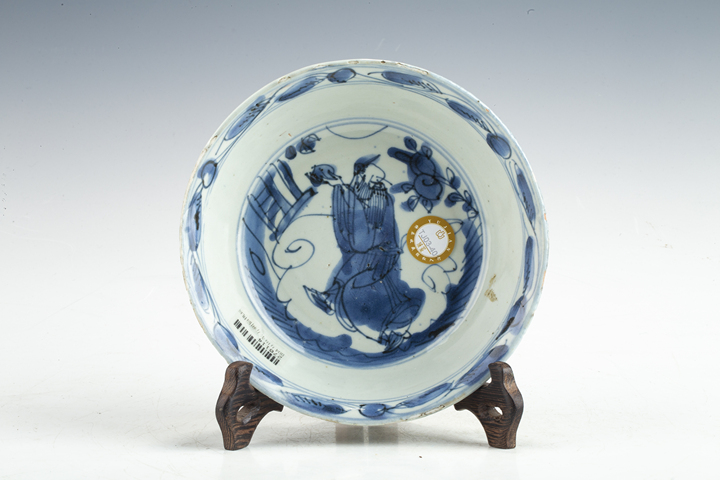 古玩陶瓷明萬歷·青花東方朔偷桃紋碗拍賣，當前價格6000元