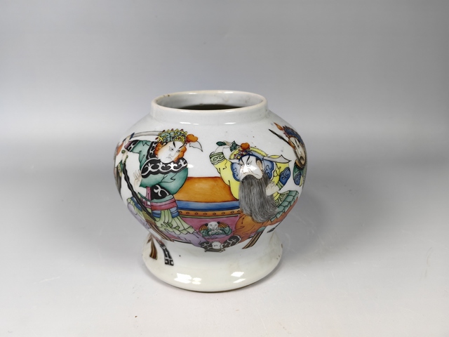 古玩陶瓷民國戲曲人物紋小將軍罐真品鑒賞圖