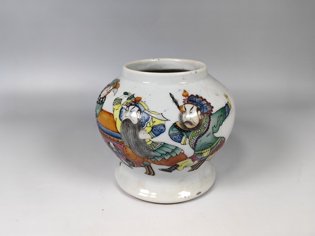 古玩陶瓷民國戲曲人物紋小將軍罐真品鑒賞圖