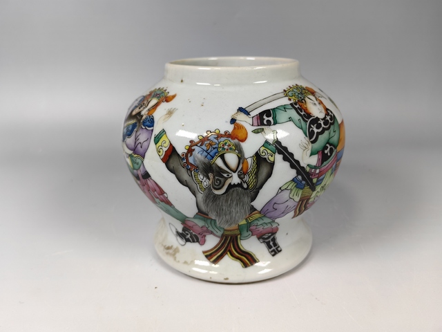 古玩陶瓷民國戲曲人物紋小將軍罐真品鑒賞圖