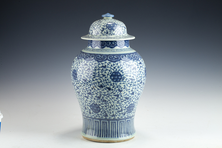 古玩陶瓷清乾隆·青花纏枝花卉紋將軍罐真品鑒賞圖