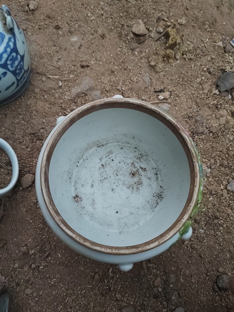 古玩陶瓷清光緒淺絳彩花鳥紋四系粥罐真品鑒賞圖