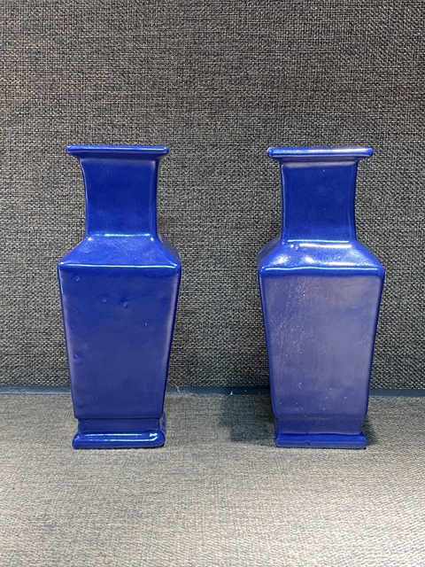 古玩陶瓷藍釉四方瓶真品鑒賞圖