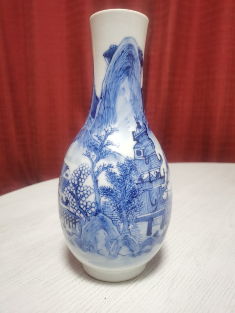 古玩陶瓷青花山水人物紋瓶真品鑒賞圖