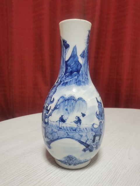 古玩陶瓷青花山水人物紋瓶真品鑒賞圖