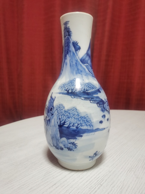 古玩陶瓷青花山水人物紋瓶真品鑒賞圖