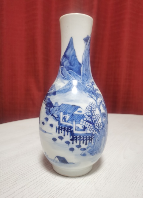 古玩陶瓷青花山水人物紋瓶真品鑒賞圖