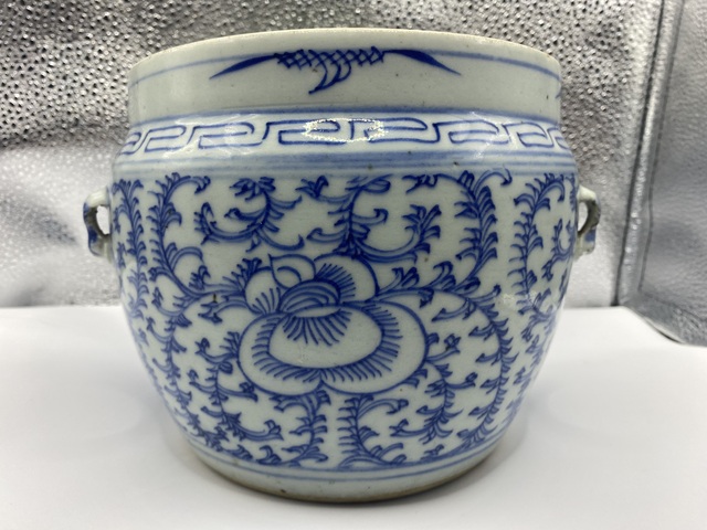 古玩陶瓷青花淡描花卉紋粥罐拍賣，當前價格398元