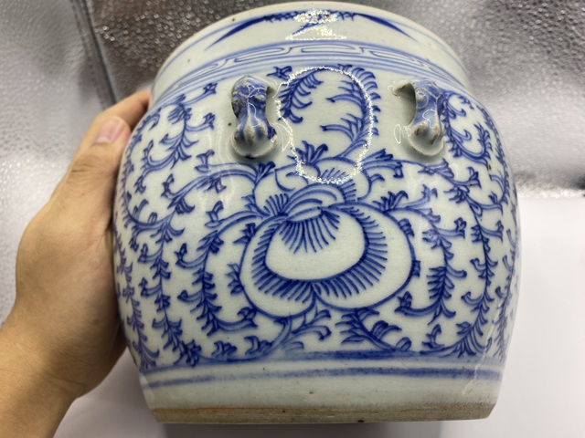 古玩陶瓷青花淡描花卉紋粥罐拍賣，當前價格398元