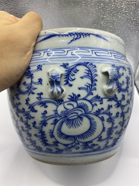 古玩陶瓷青花淡描花卉紋粥罐拍賣，當前價格398元