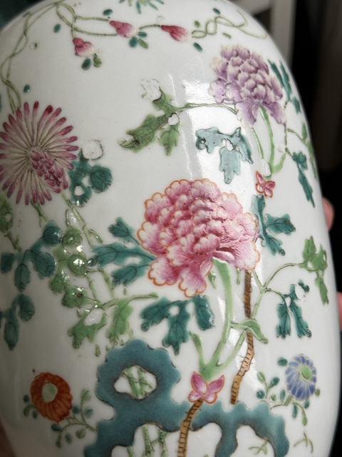 古玩陶瓷民國 粉彩庭院花卉紋罐真品鑒賞圖