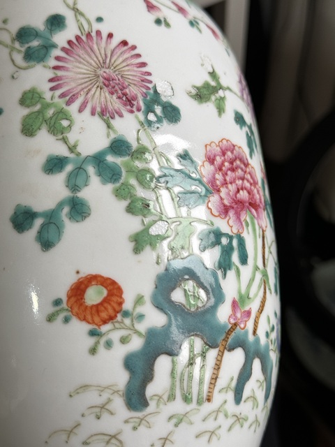 古玩陶瓷民國 粉彩庭院花卉紋罐真品鑒賞圖