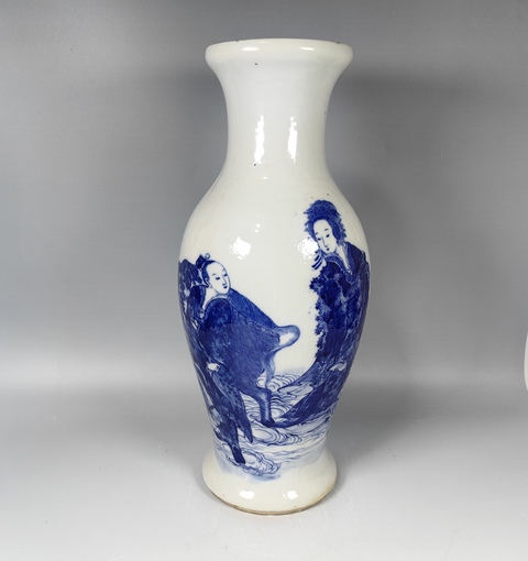 古玩陶瓷清中晚牛郎織女人物故事紋青花觀音瓶真品鑒賞圖