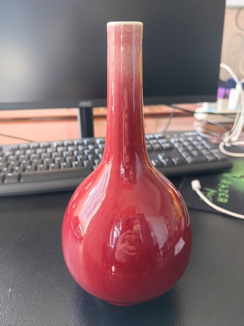 古玩陶瓷鈞紅釉膽式瓶真品鑒賞圖