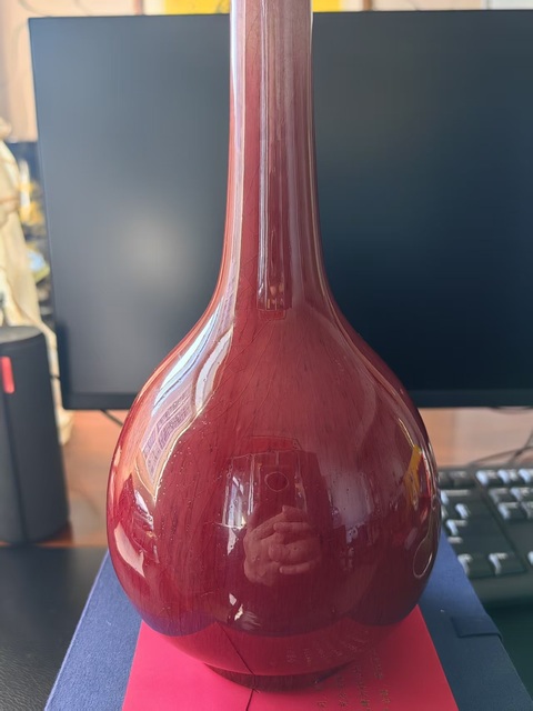 古玩陶瓷鈞紅釉膽式瓶真品鑒賞圖