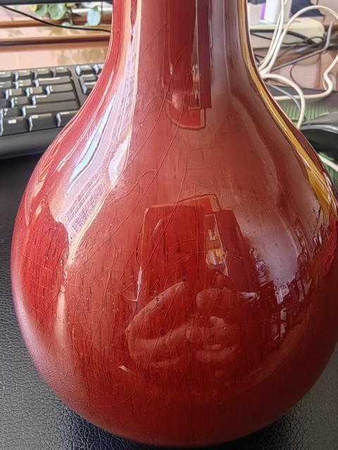 古玩陶瓷鈞紅釉膽式瓶真品鑒賞圖