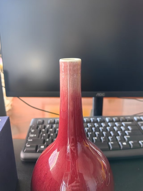 古玩陶瓷鈞紅釉膽式瓶真品鑒賞圖