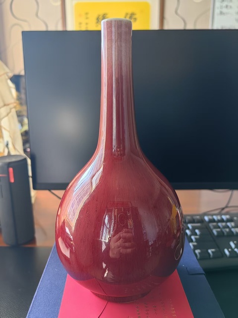 古玩陶瓷鈞紅釉膽式瓶真品鑒賞圖