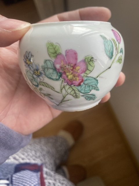 古玩陶瓷民國(guó)粉彩花卉水盂真品鑒賞圖