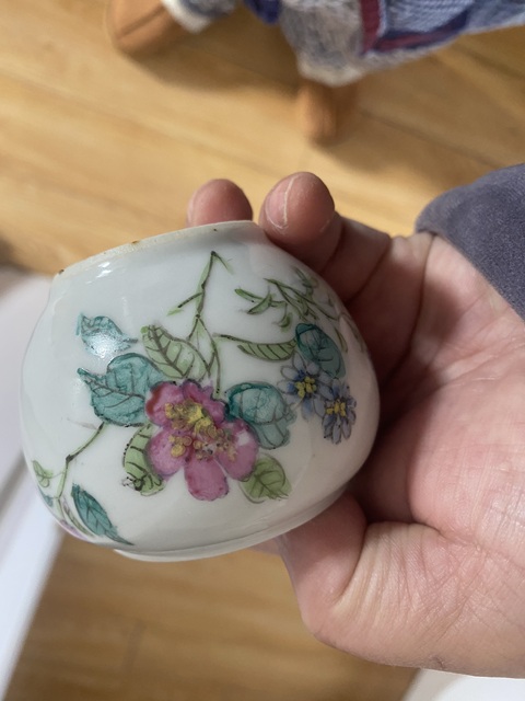 古玩陶瓷民國(guó)粉彩花卉水盂真品鑒賞圖