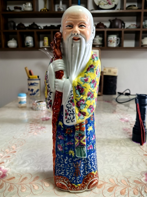 古玩陶瓷民國粉彩壽星真品鑒賞圖