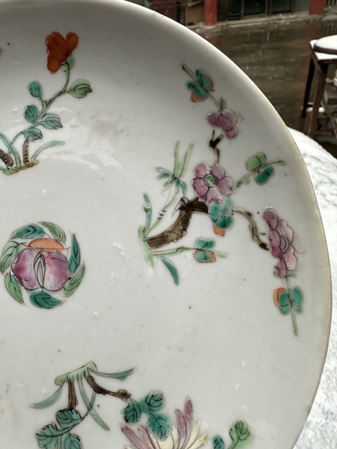 古玩陶瓷粉彩四季花卉小盤真品鑒賞圖